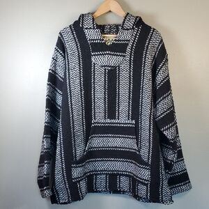 BAJA JOE Mexican Striped Hooded Pullover. Blk & White. Size XXL